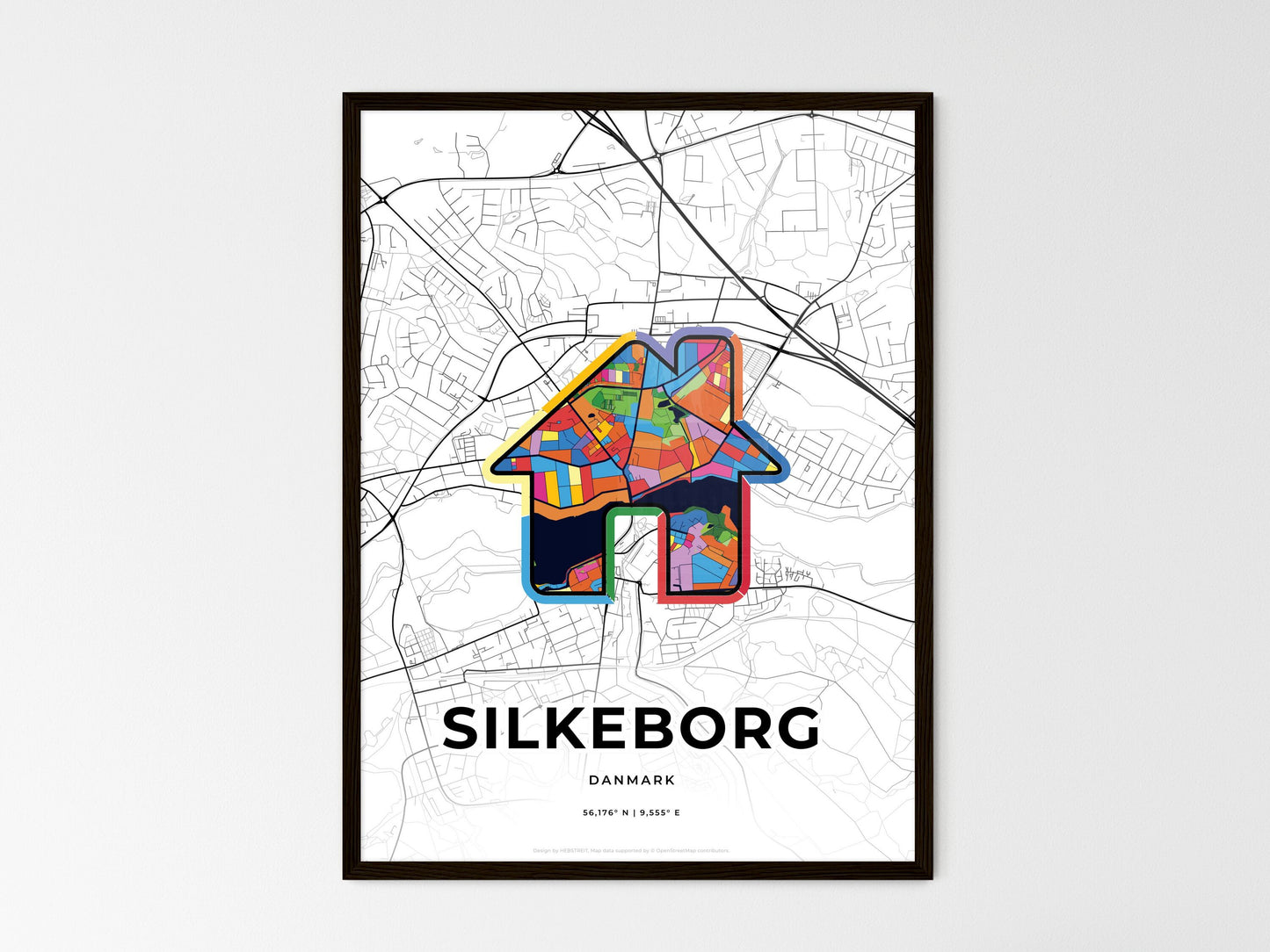 Silkeborg Denmark wedding art map with home icon