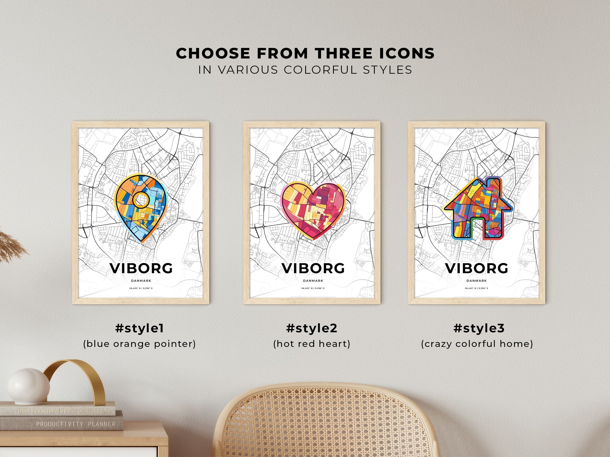 VIBORG DENMARK minimal art map with a colorful icon. Where it all began, Couple map gift.