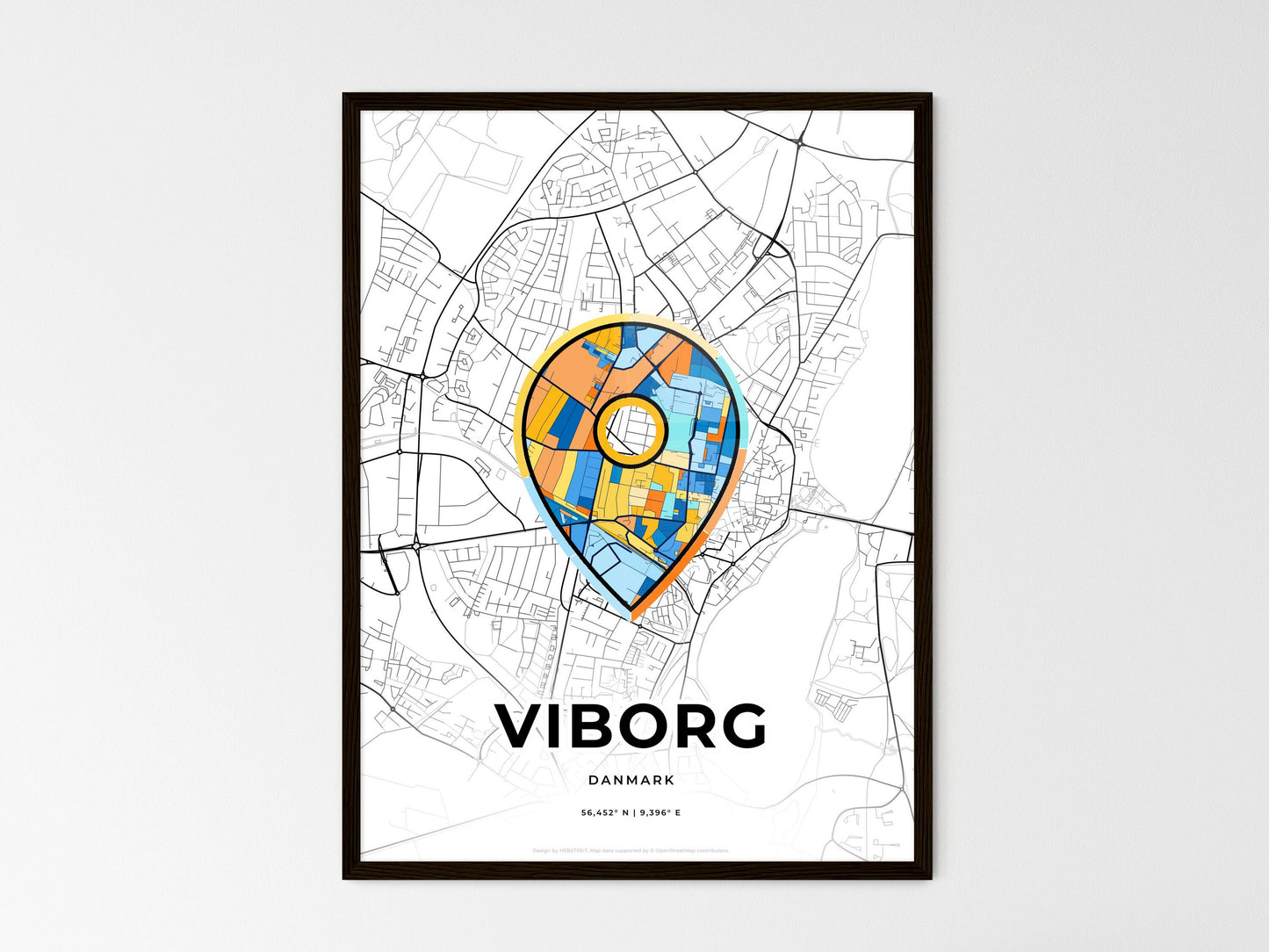 VIBORG DENMARK minimal art map with a colorful icon. Where it all began, Couple map gift. Style 1