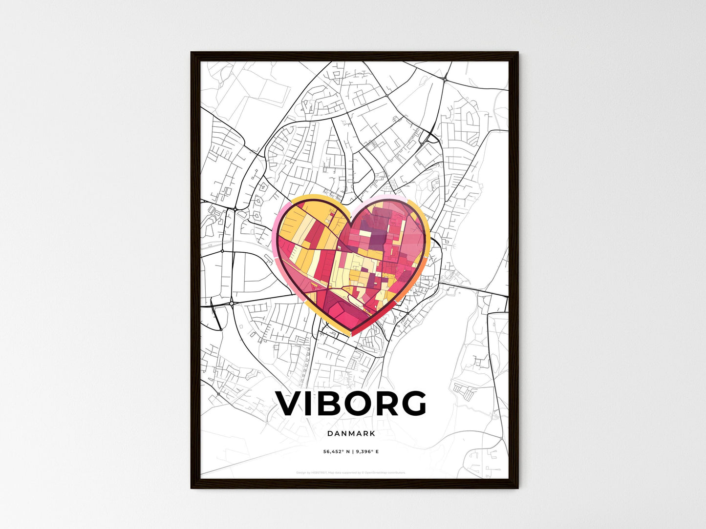 VIBORG DENMARK minimal art map with a colorful icon. Where it all began, Couple map gift. Style 2