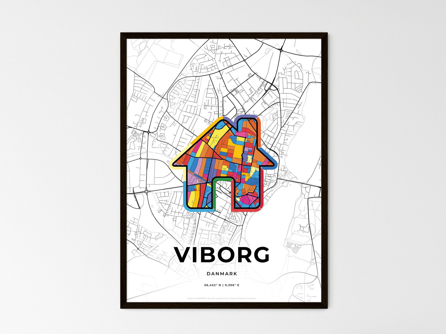 VIBORG DENMARK minimal art map with a colorful icon. Where it all began, Couple map gift. Style 3