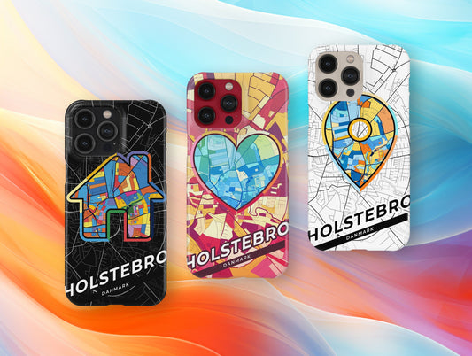 Holstebro Danmark slim phone case with colorful icon. Birthday, wedding or housewarming gift. Couple match cases.