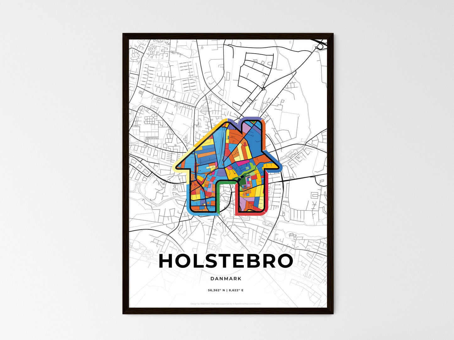 Holstebro Denmark wedding art map with home icon