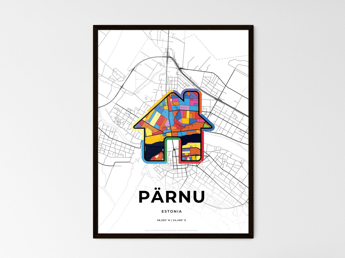 Pärnu Estonia wedding art map with home icon