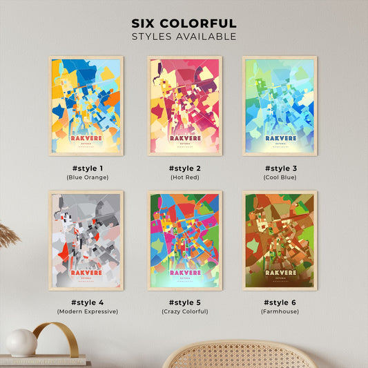 Colorful RAKVERE ESTONIA Fine Art Map Blue Orange