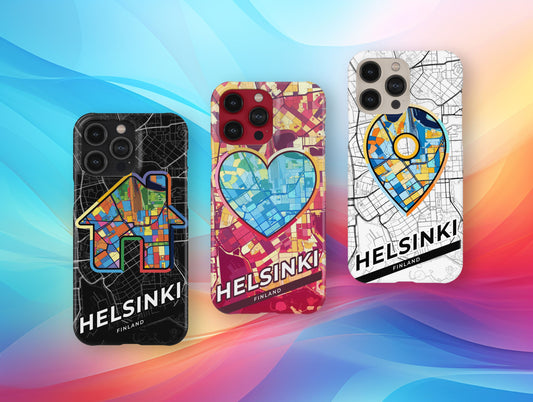 Helsinki Finland slim phone case with colorful icon. Birthday, wedding or housewarming gift. Couple match cases.