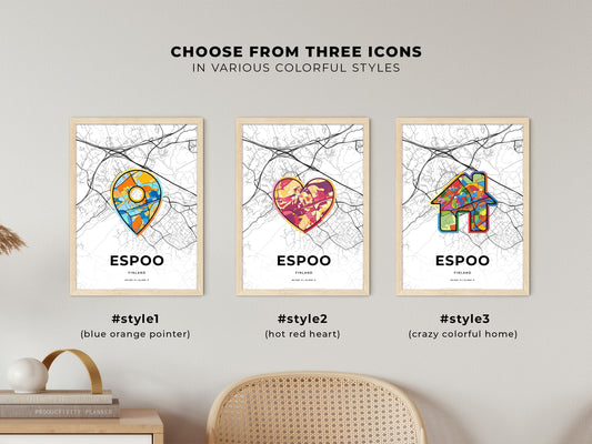 Espoo Finland maps with colorful icons