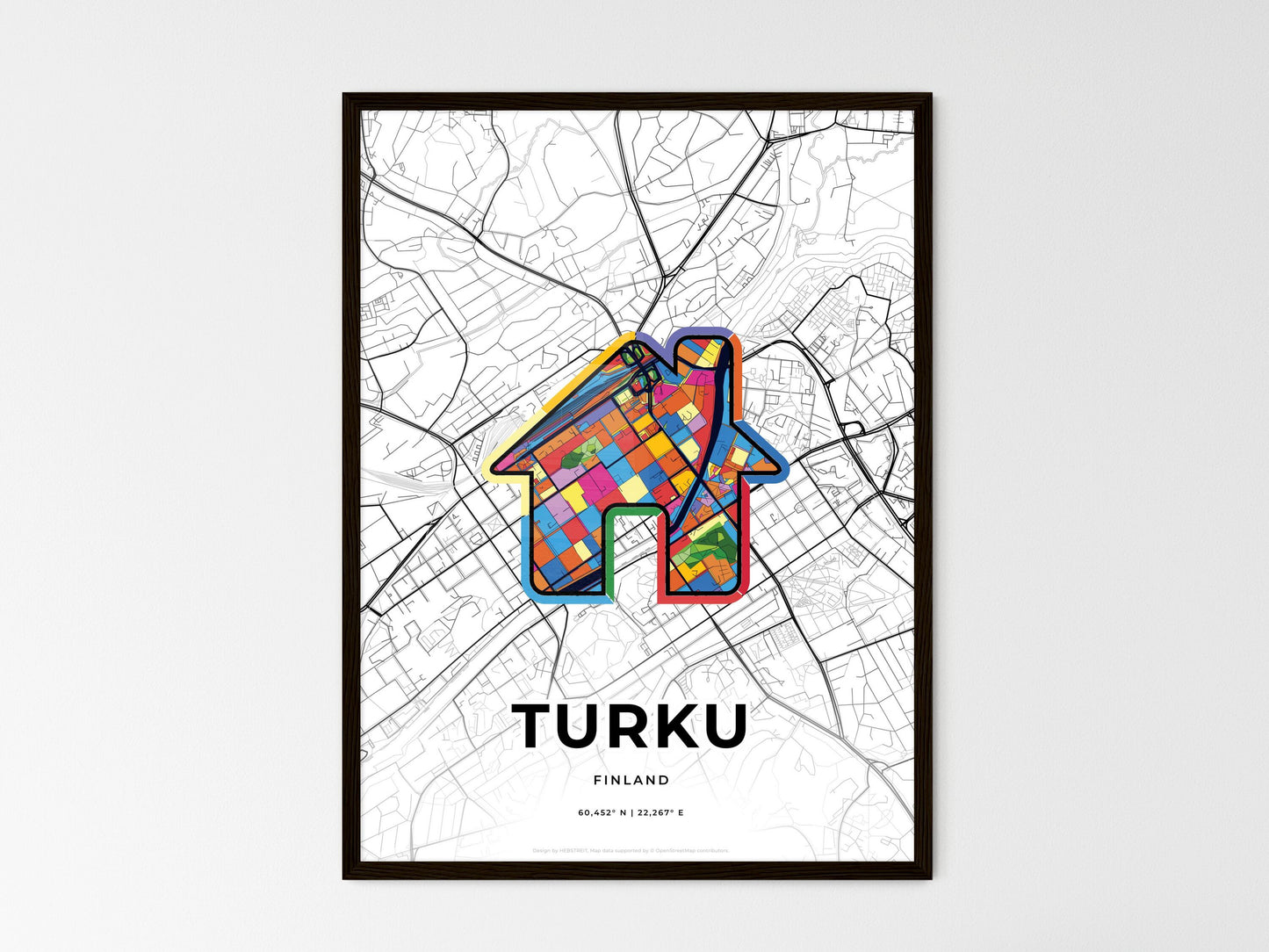 Turku Finland wedding art map with home icon