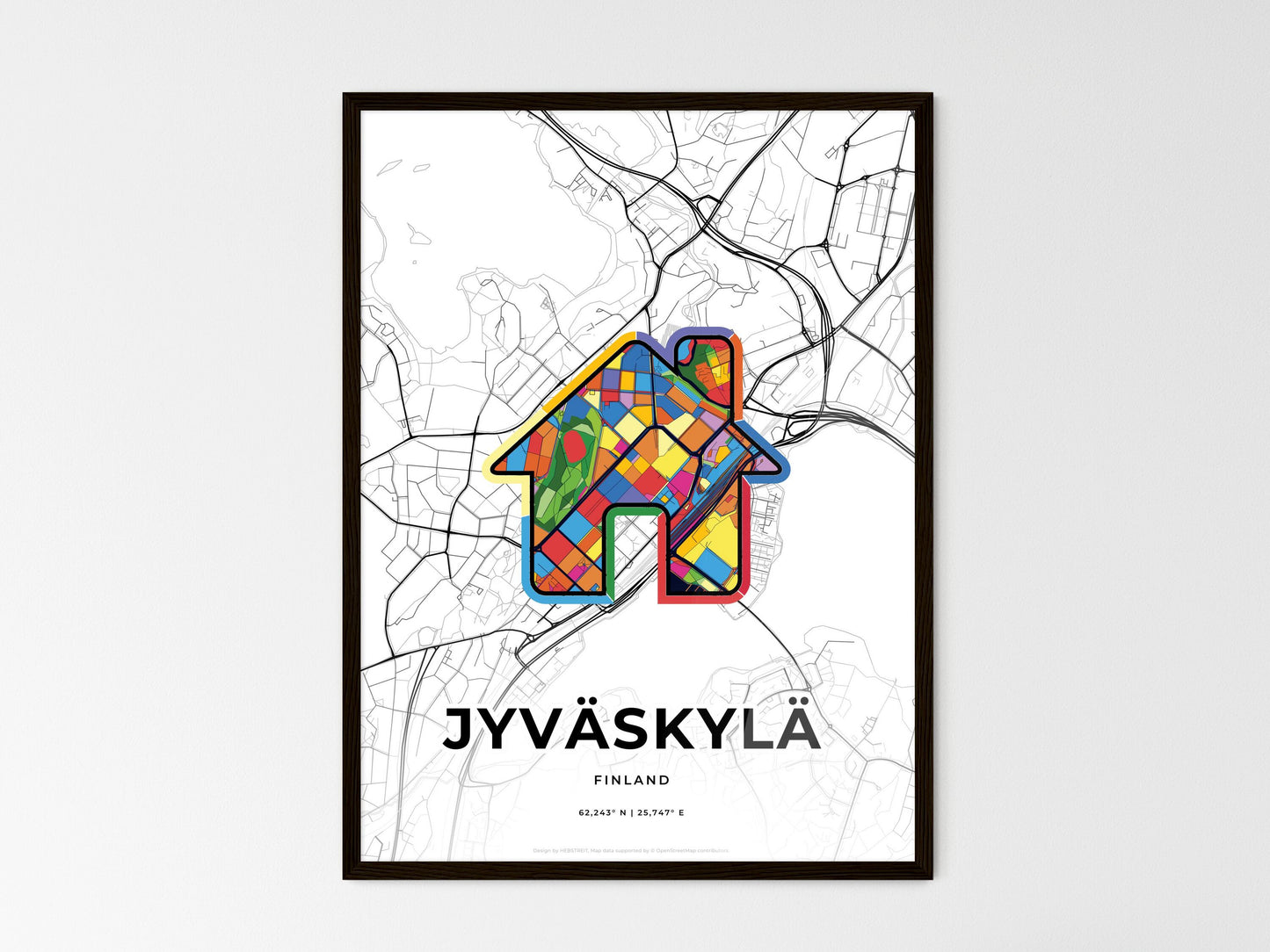 Jyväskylä Finland wedding art map with home icon
