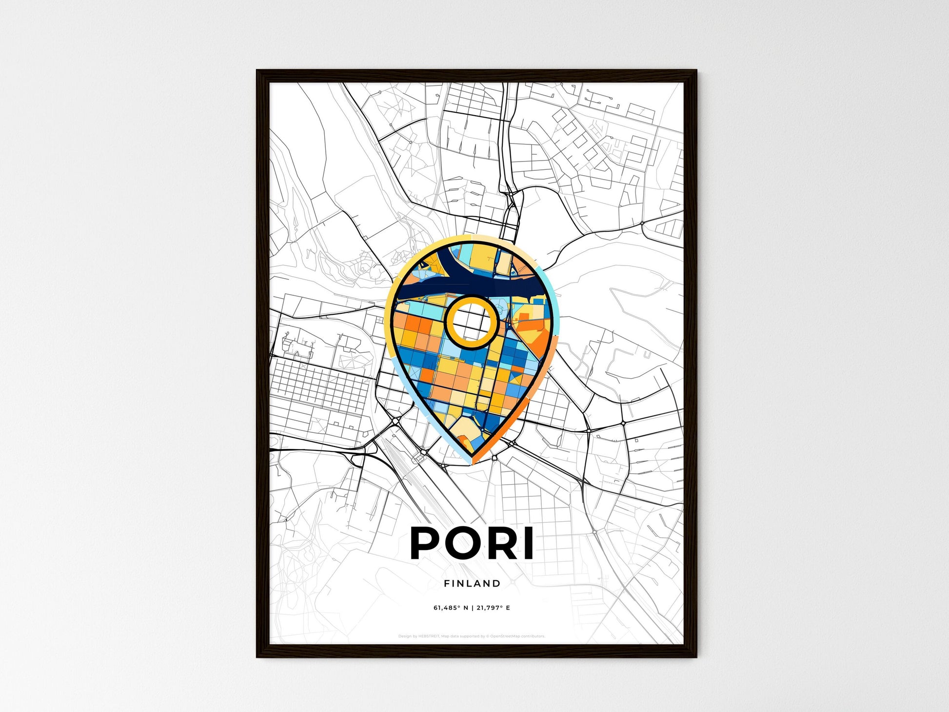 PORI FINLAND minimal art map with a colorful icon. Where it all began, Couple map gift. Style 1
