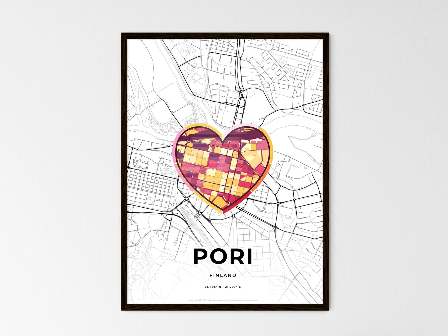 PORI FINLAND minimal art map with a colorful icon. Where it all began, Couple map gift. Style 2