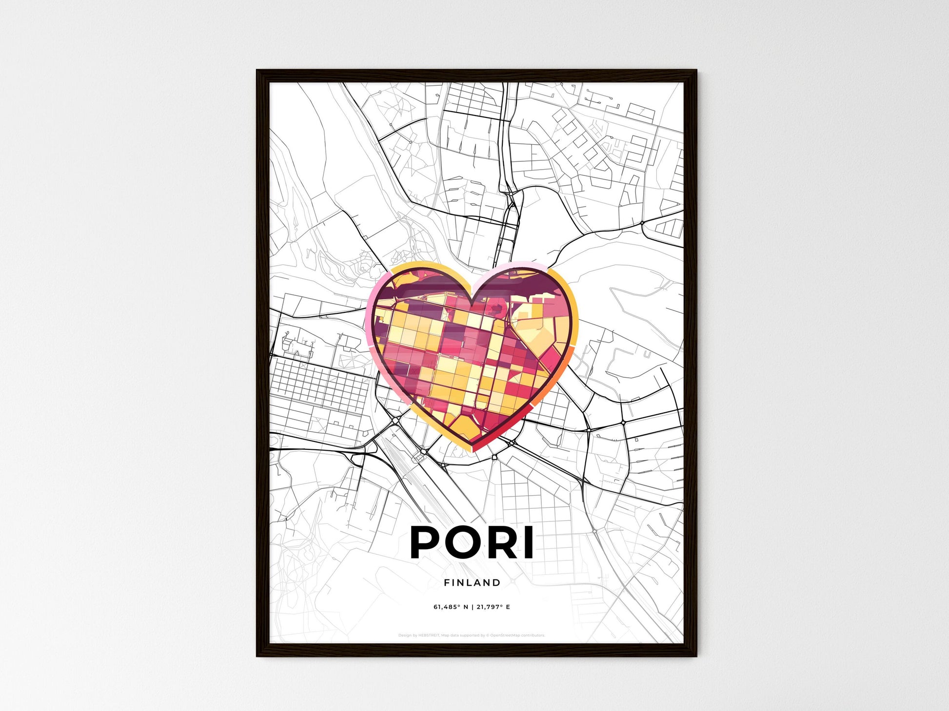 PORI FINLAND minimal art map with a colorful icon. Where it all began, Couple map gift. Style 2
