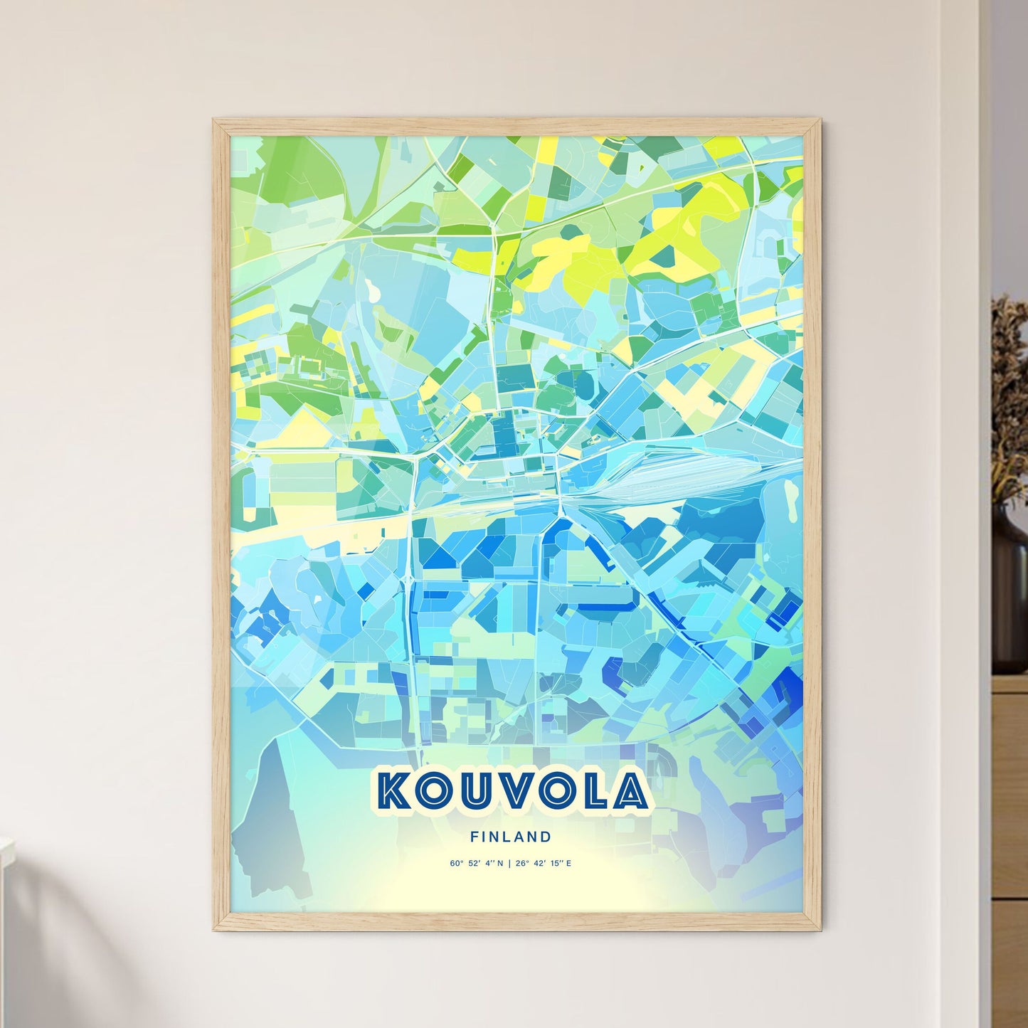 Colorful KOUVOLA FINLAND Fine Art Map Cool Blue