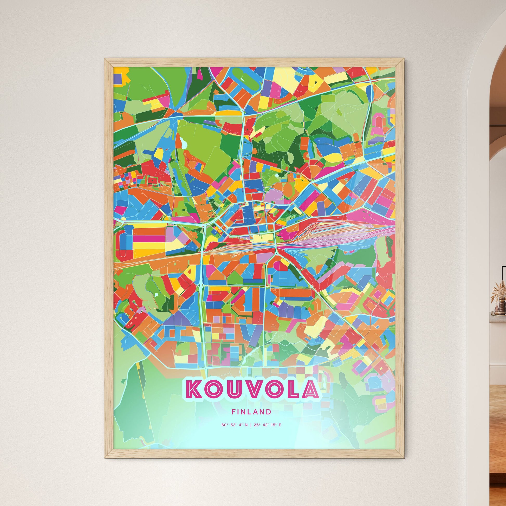 Colorful KOUVOLA FINLAND Fine Art Map Crazy Colors