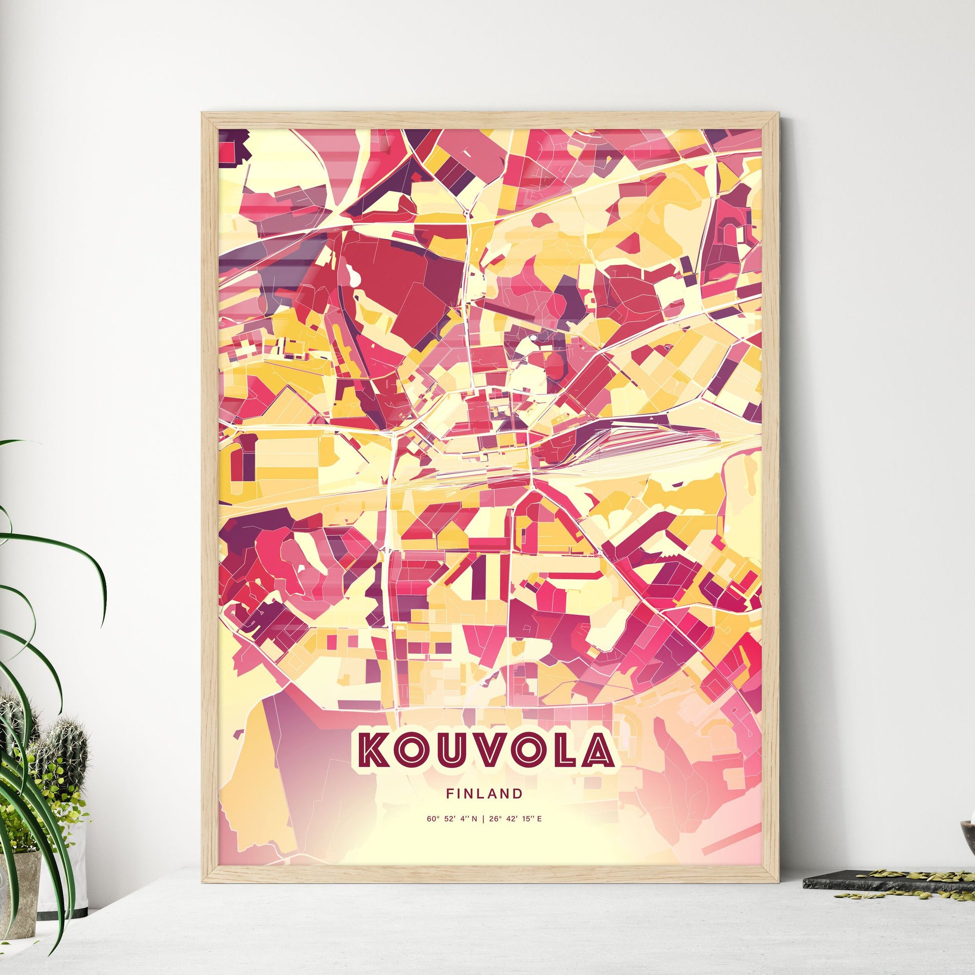 Colorful KOUVOLA FINLAND Fine Art Map Hot Red