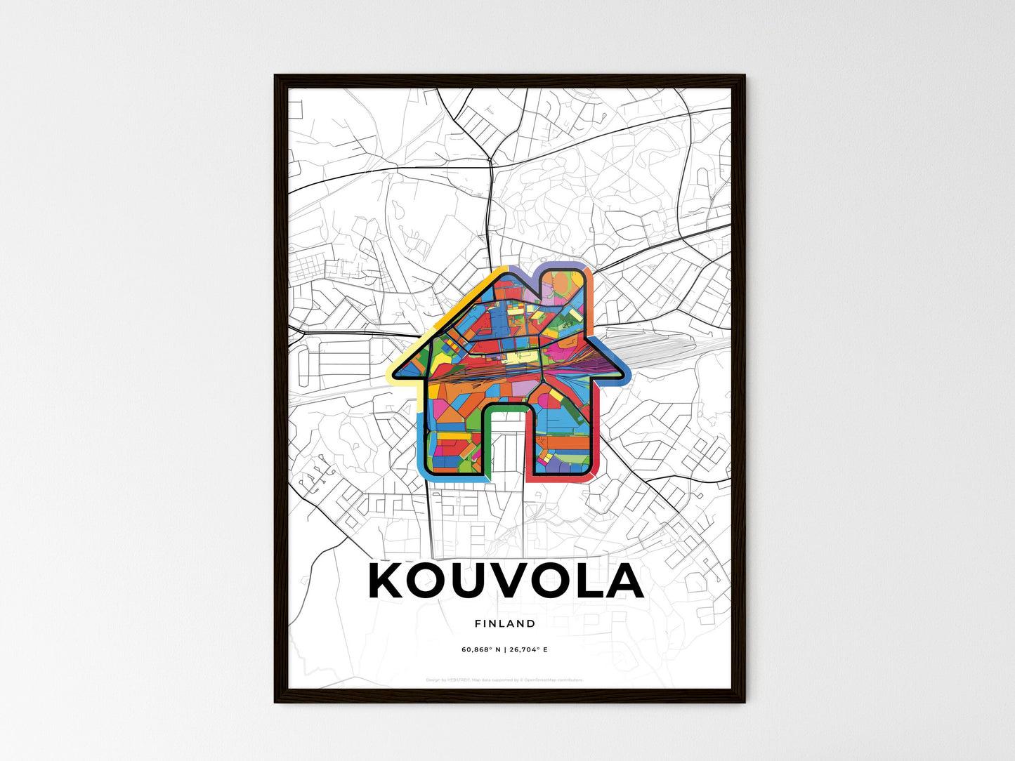 Kouvola Finland wedding art map with home icon