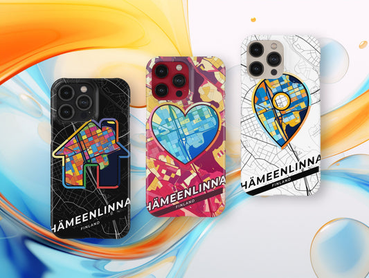 Hämeenlinna Finland slim phone case with colorful icon. Birthday, wedding or housewarming gift. Couple match cases.