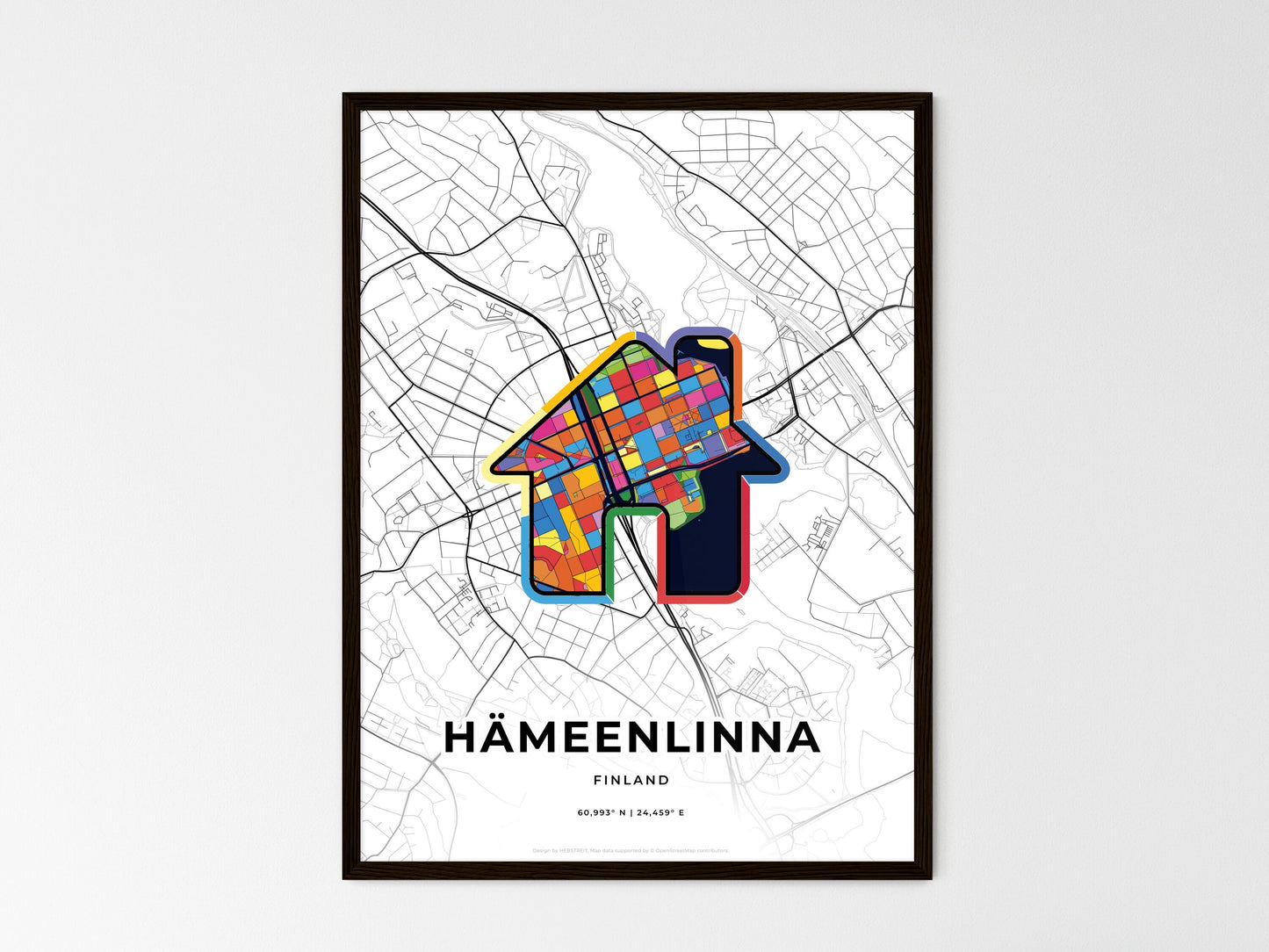 Hämeenlinna Finland wedding art map with home icon