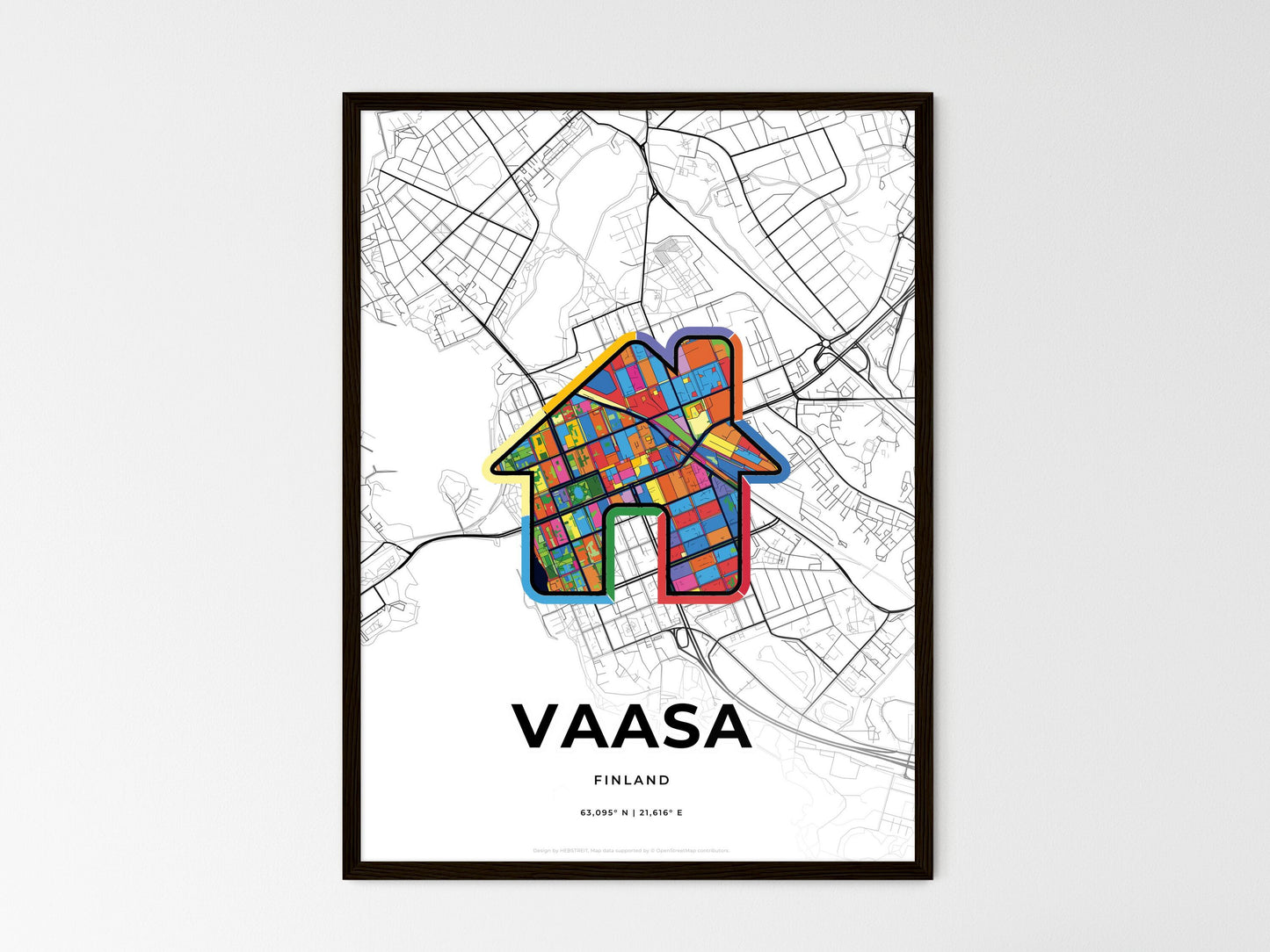 Vaasa Finland wedding art map with home icon