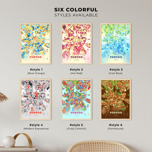 Colorful PORVOO FINLAND Fine Art Map Blue Orange