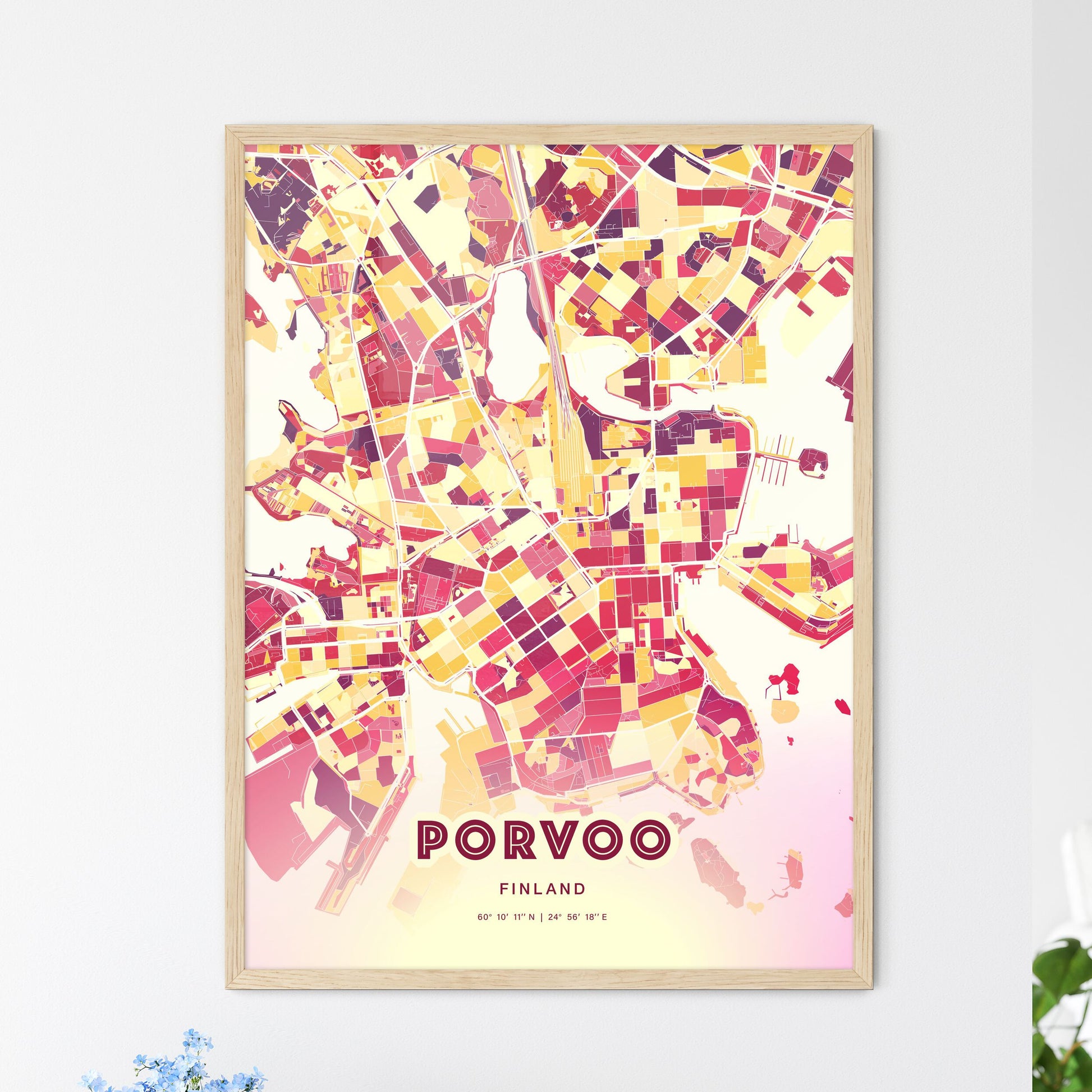 Colorful PORVOO FINLAND Fine Art Map Hot Red