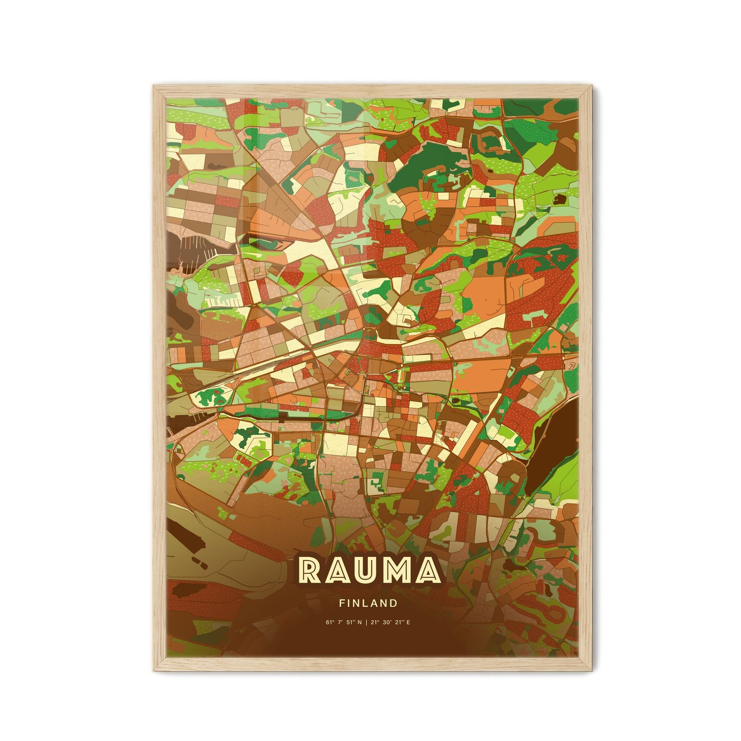 Colorful RAUMA FINLAND Fine Art Map Farmhouse