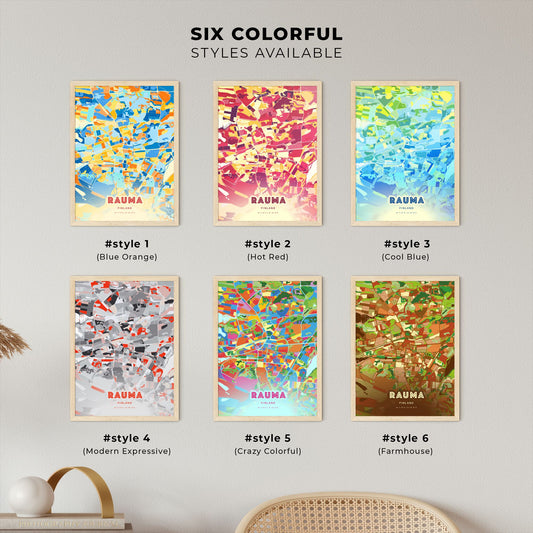 Colorful RAUMA FINLAND Fine Art Map Blue Orange