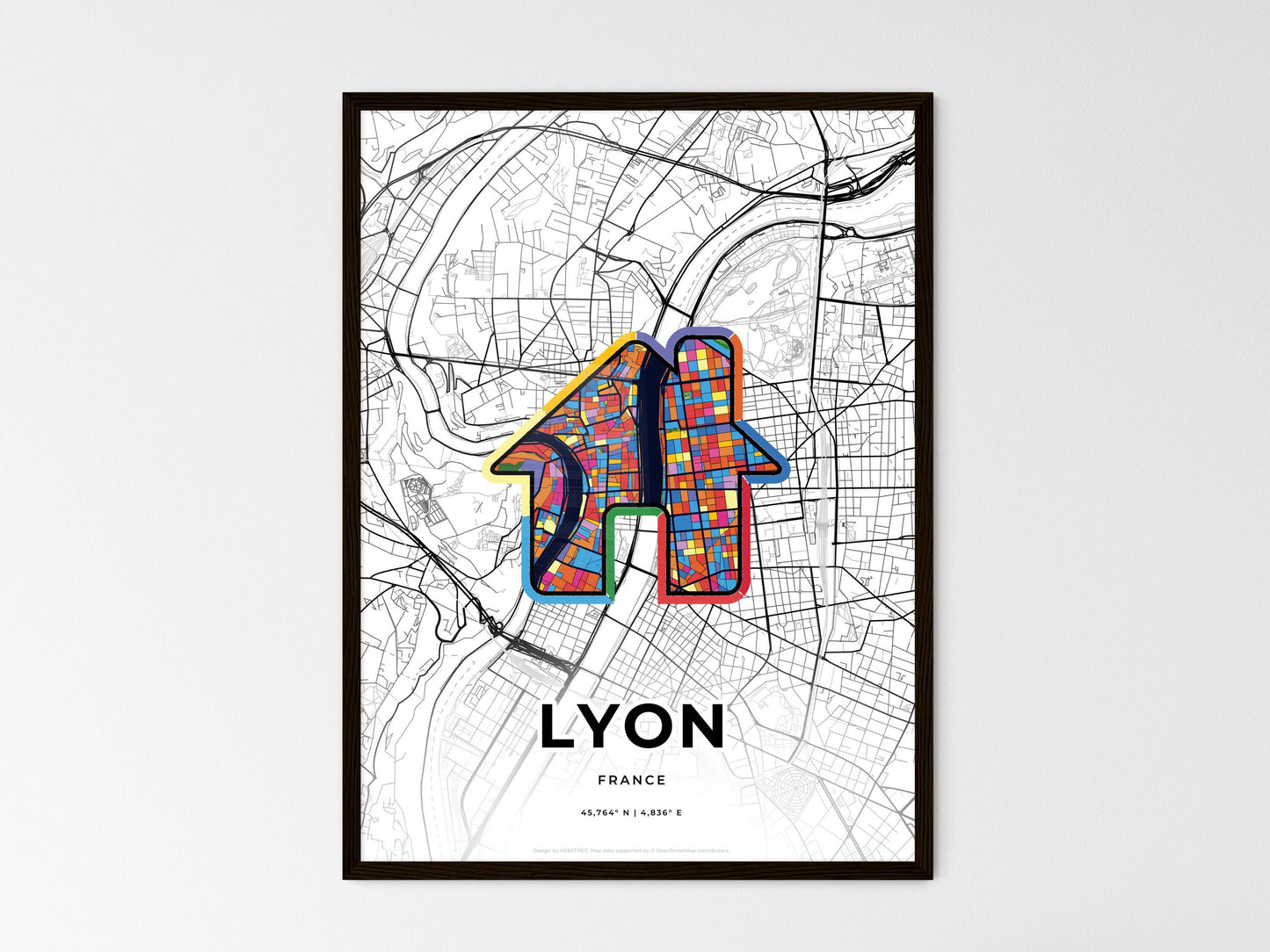 Lyon France wedding art map with home icon