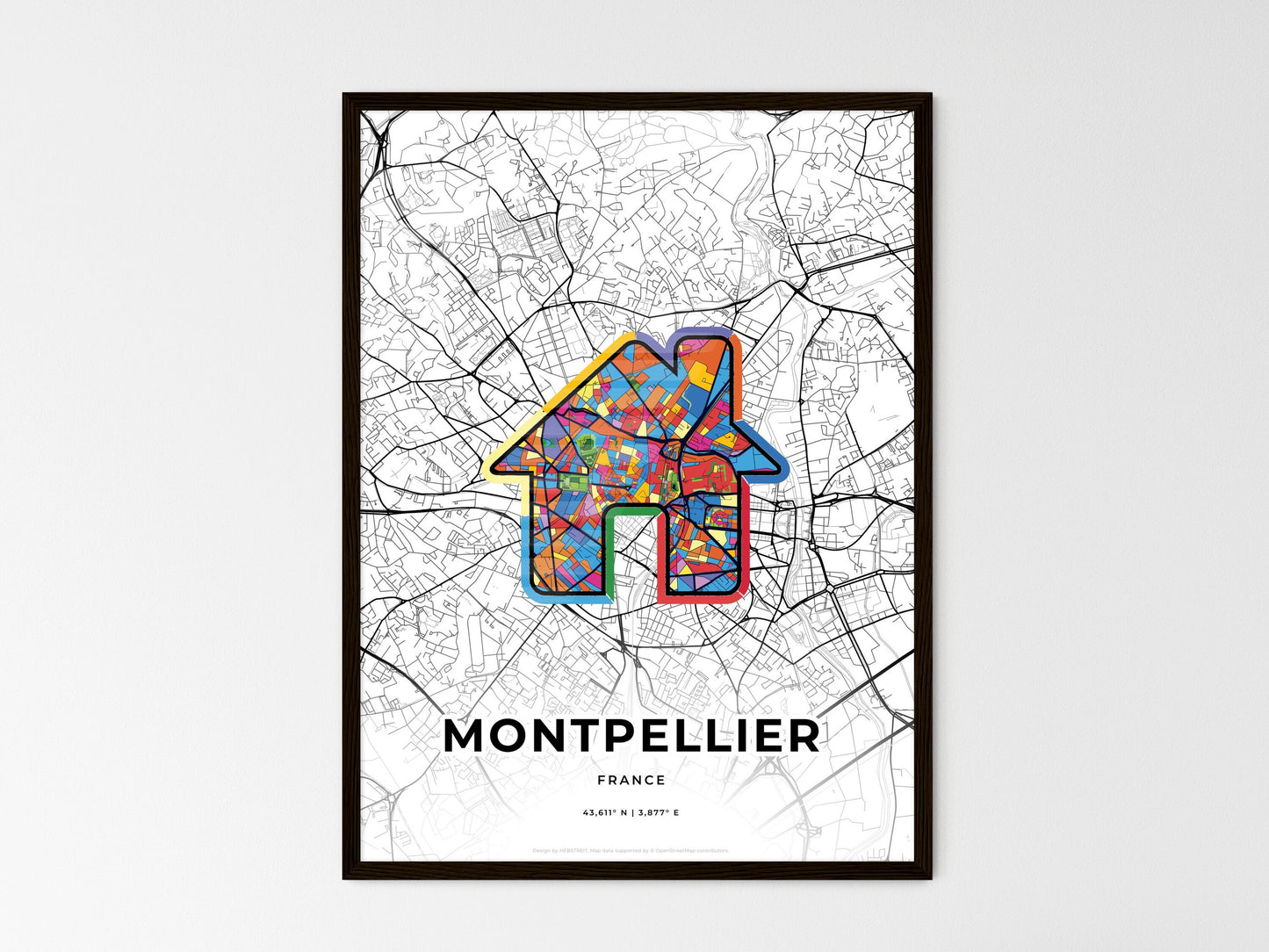 Montpellier France wedding art map with home icon