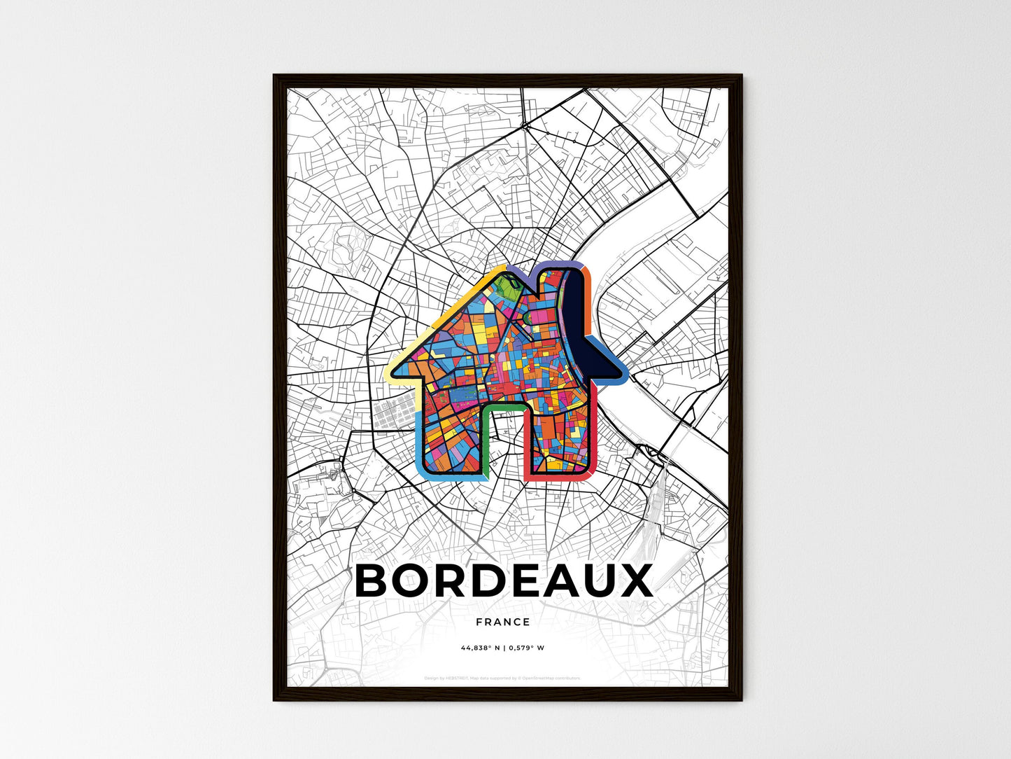 Bordeaux France wedding art map with home icon