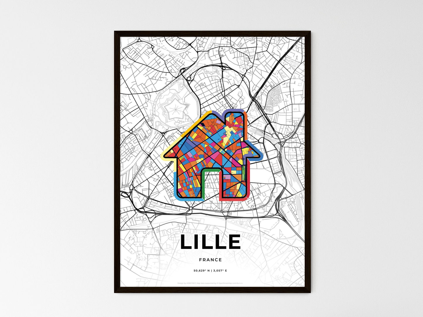 Lille France wedding art map with home icon