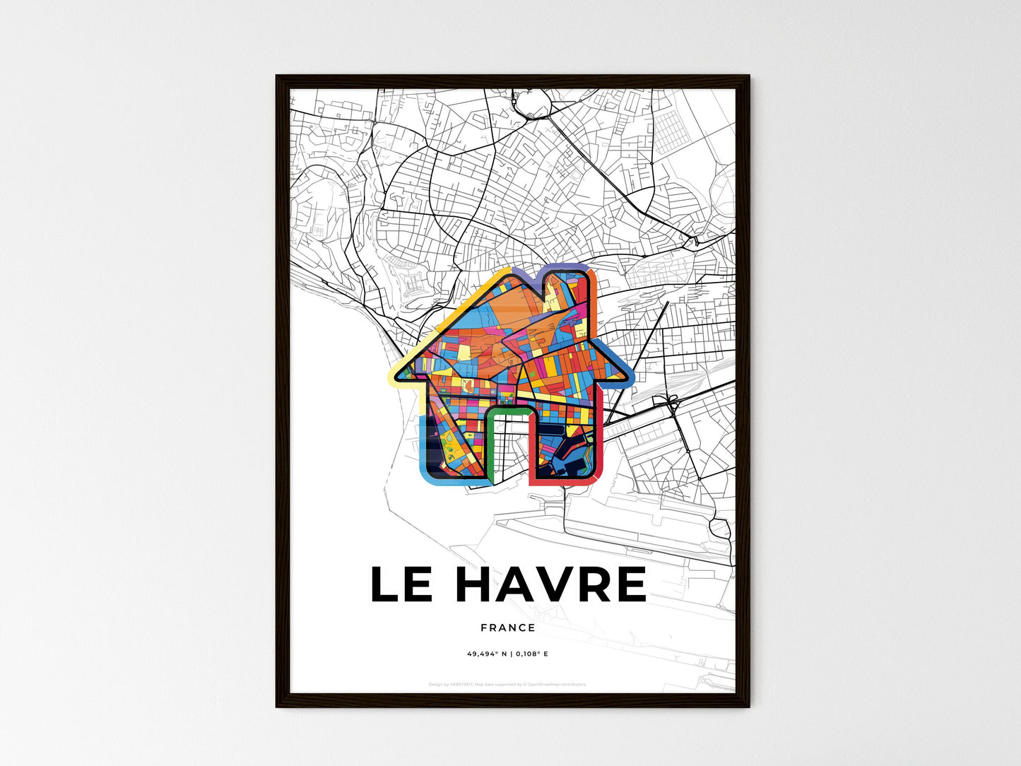 Le Havre France wedding art map with home icon