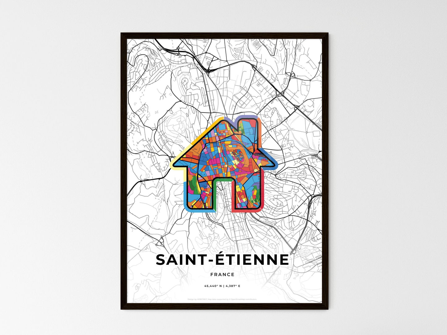 Saint-Étienne France wedding art map with home icon