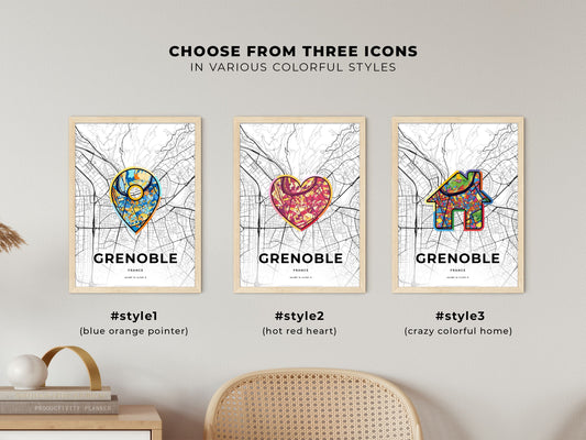 Grenoble France maps with colorful icons