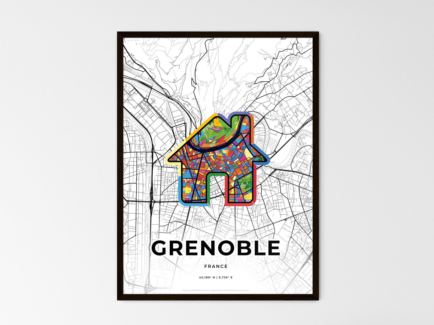 Grenoble France wedding art map with home icon