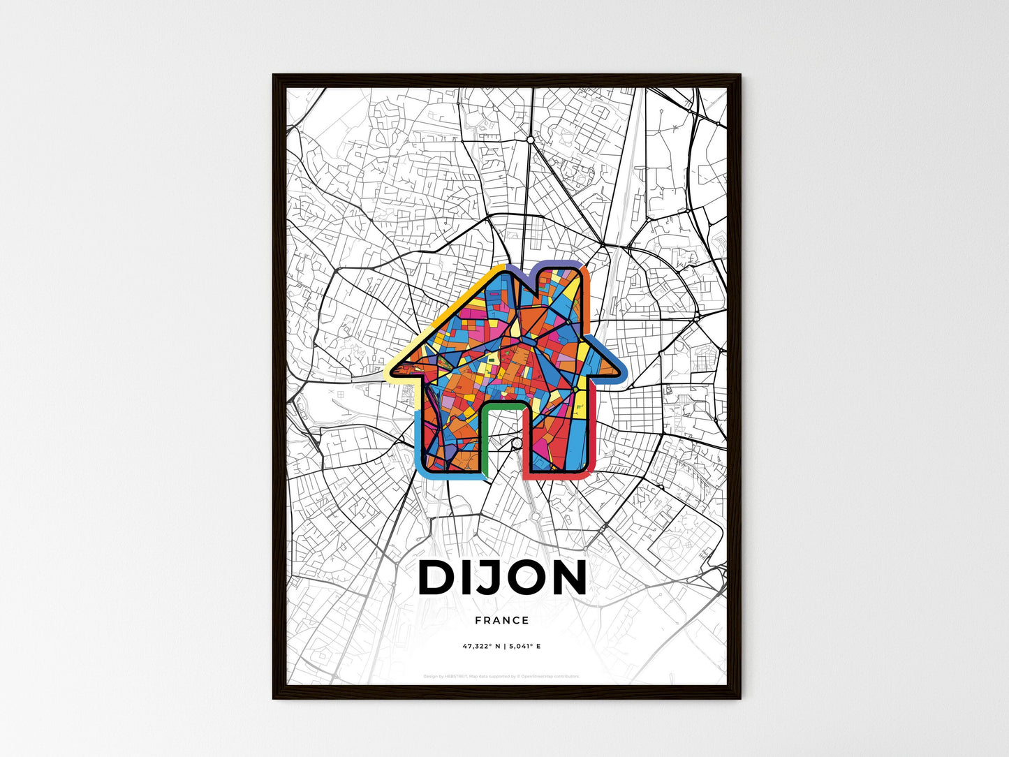 Dijon France wedding art map with home icon