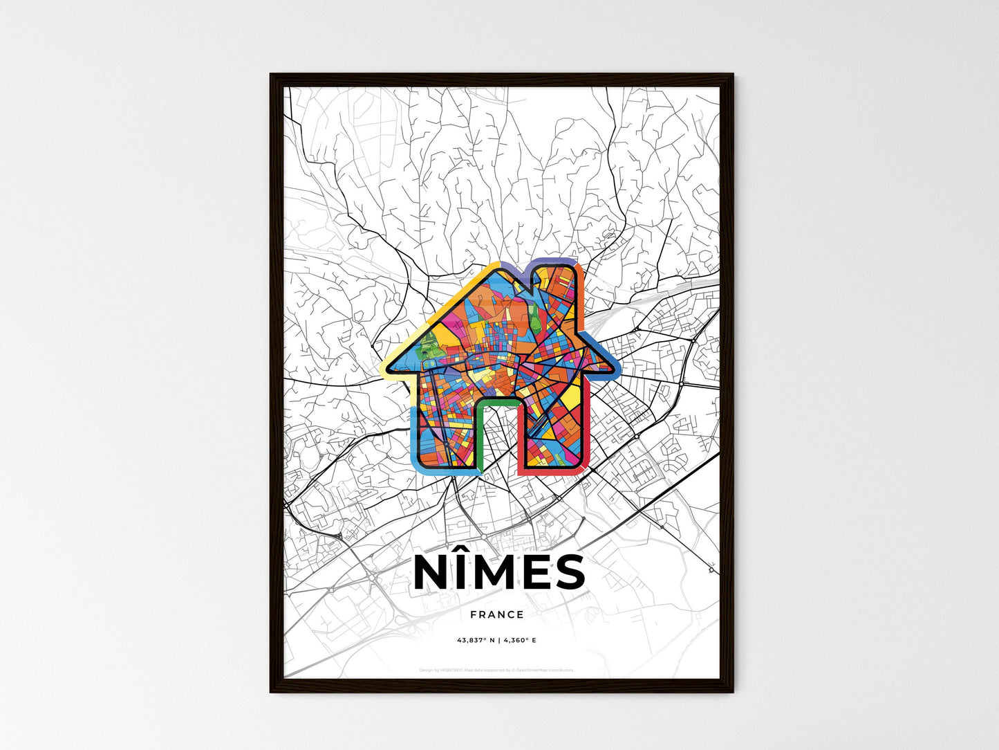 Nîmes France wedding art map with home icon
