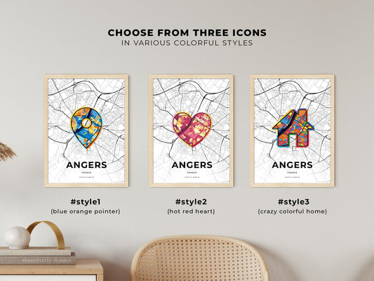 Angers France maps with colorful icons