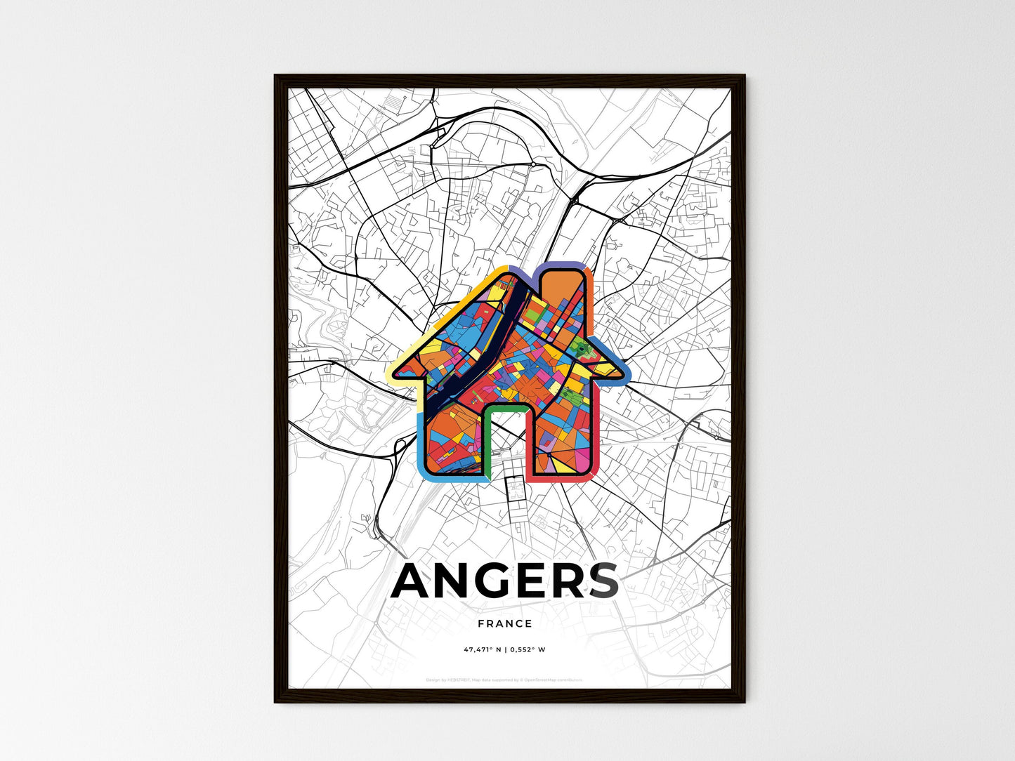 Angers France wedding art map with home icon