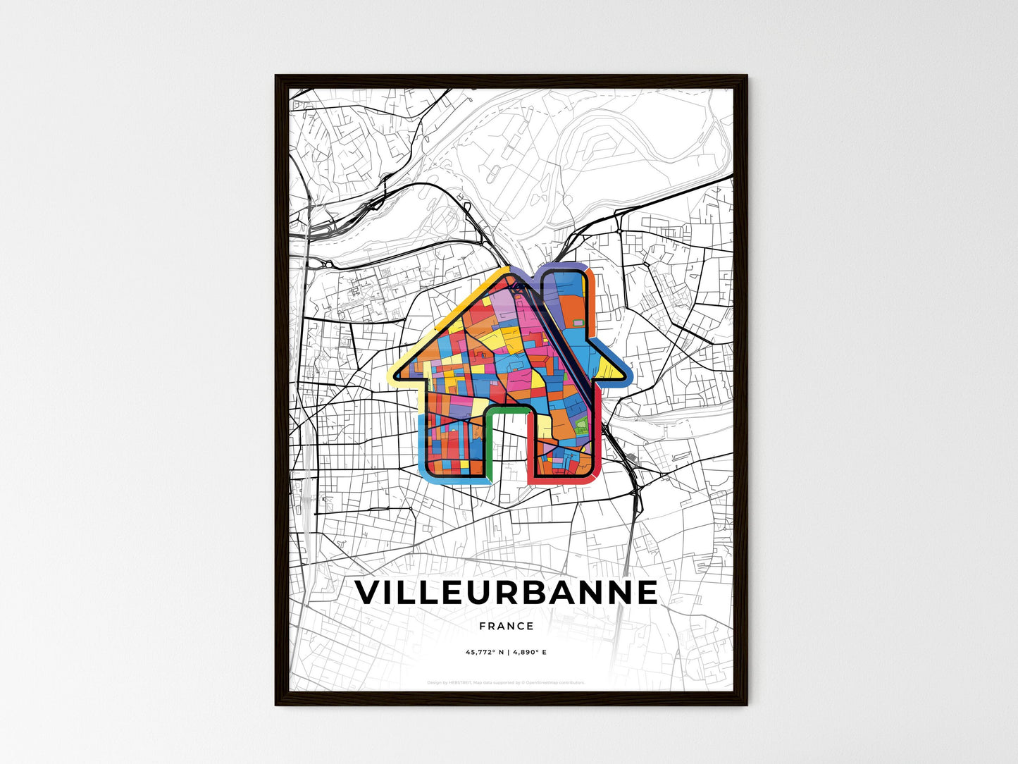 Villeurbanne France wedding art map with home icon