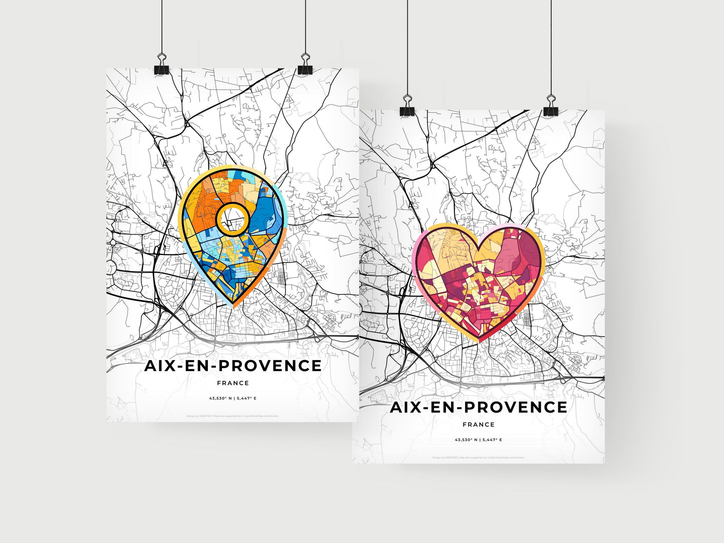 AIX-EN-PROVENCE FRANCE minimal art map with a colorful icon. Where it all began, Couple map gift.
