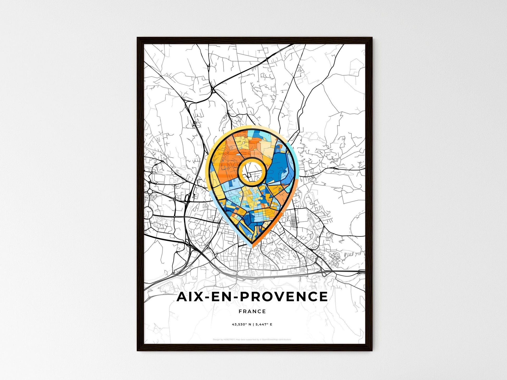 AIX-EN-PROVENCE FRANCE minimal art map with a colorful icon. Where it all began, Couple map gift. Style 1