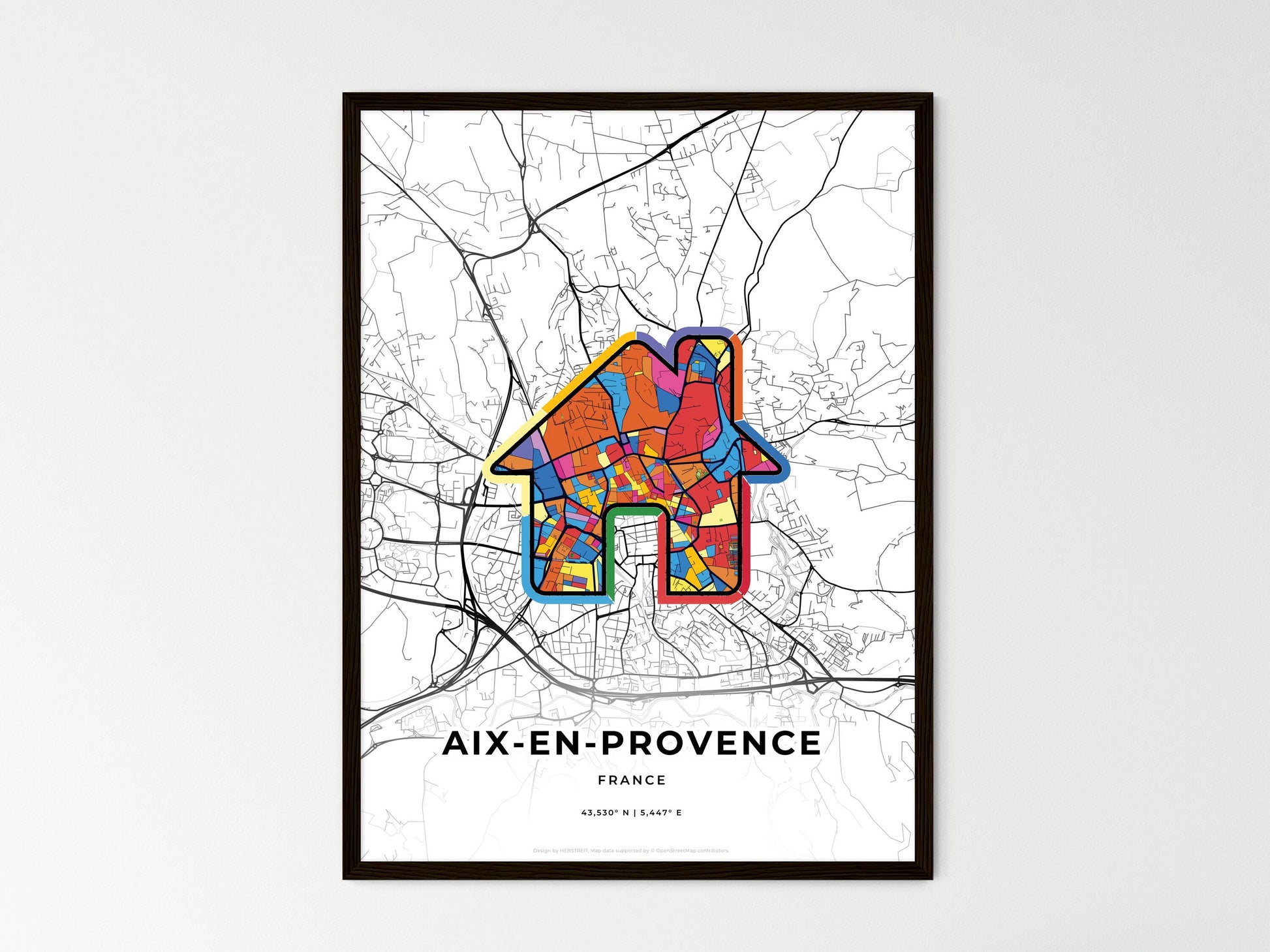 AIX-EN-PROVENCE FRANCE minimal art map with a colorful icon. Where it all began, Couple map gift. Style 3