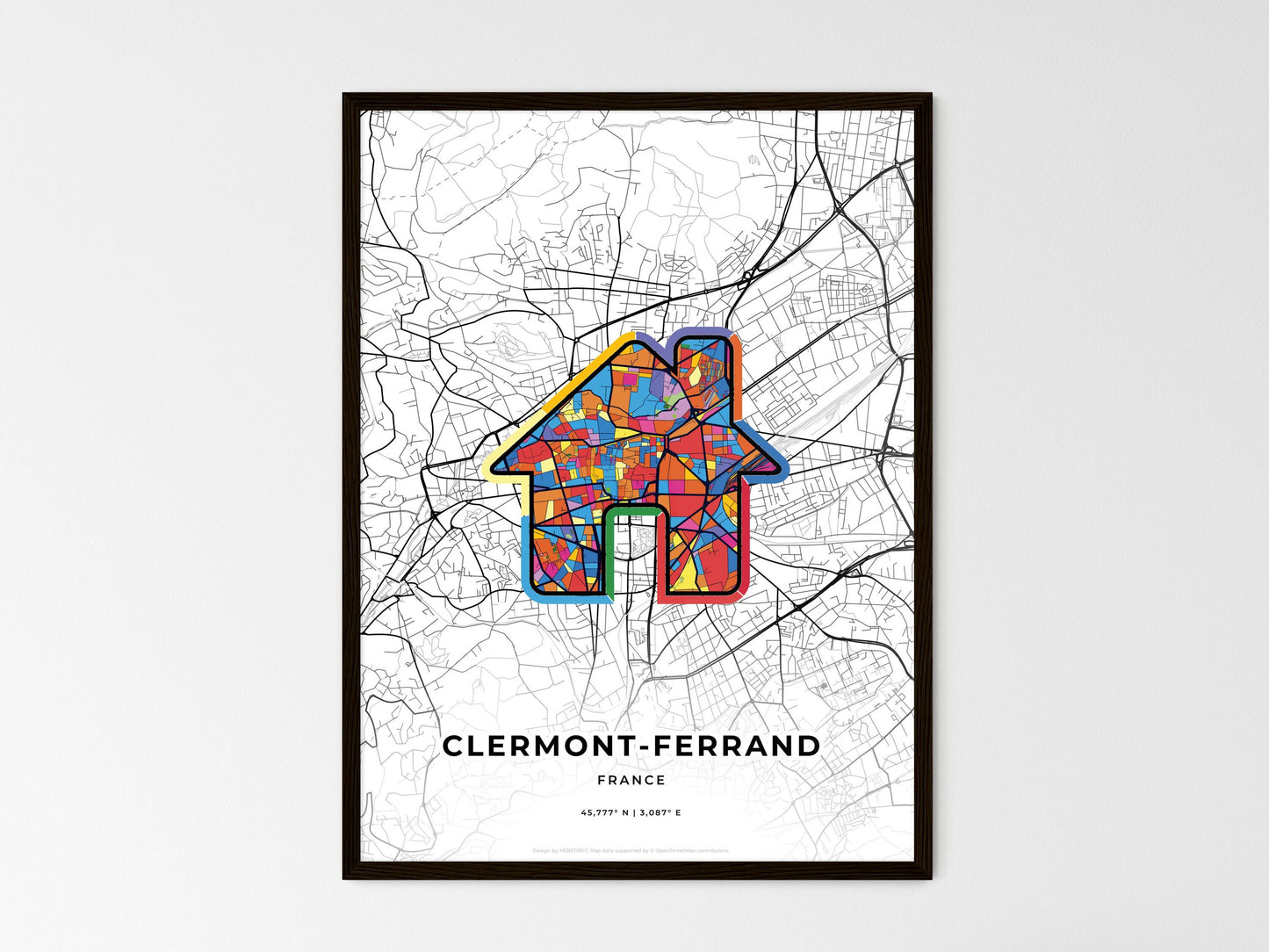 Clermont-Ferrand France wedding art map with home icon