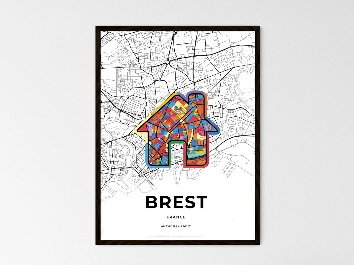 Brest France wedding art map with home icon