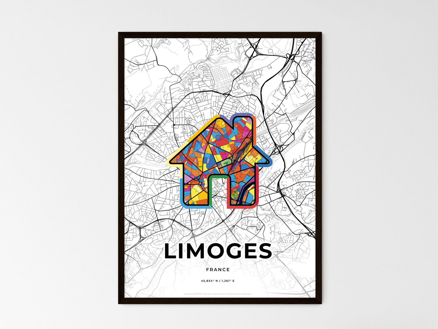 Limoges France wedding art map with home icon