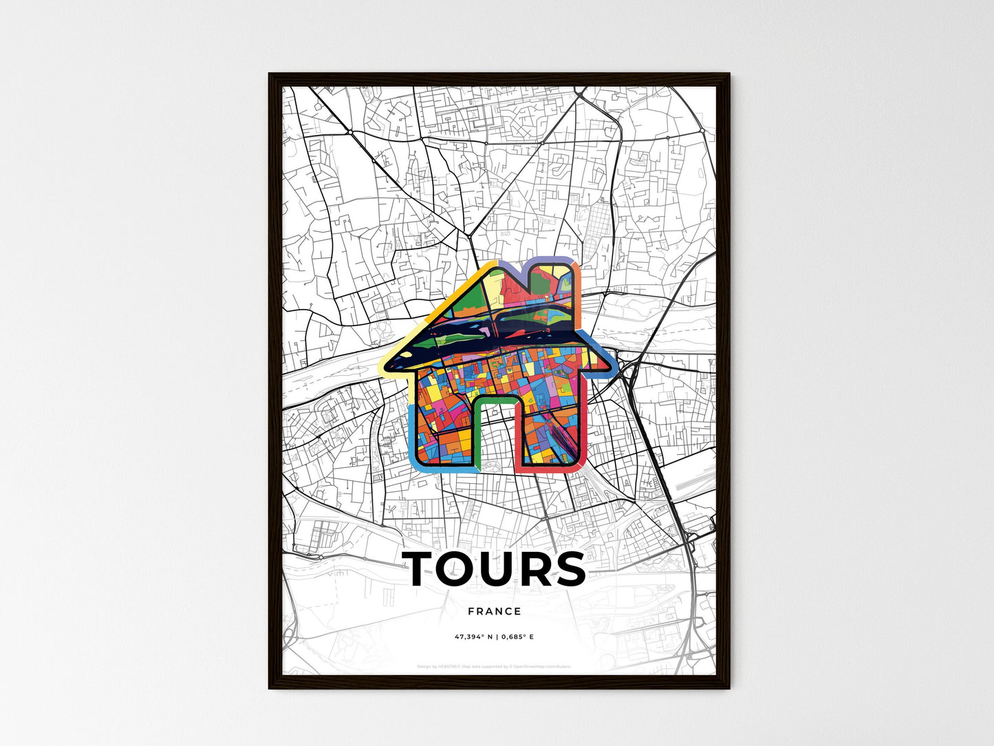 Tours France wedding art map with home icon