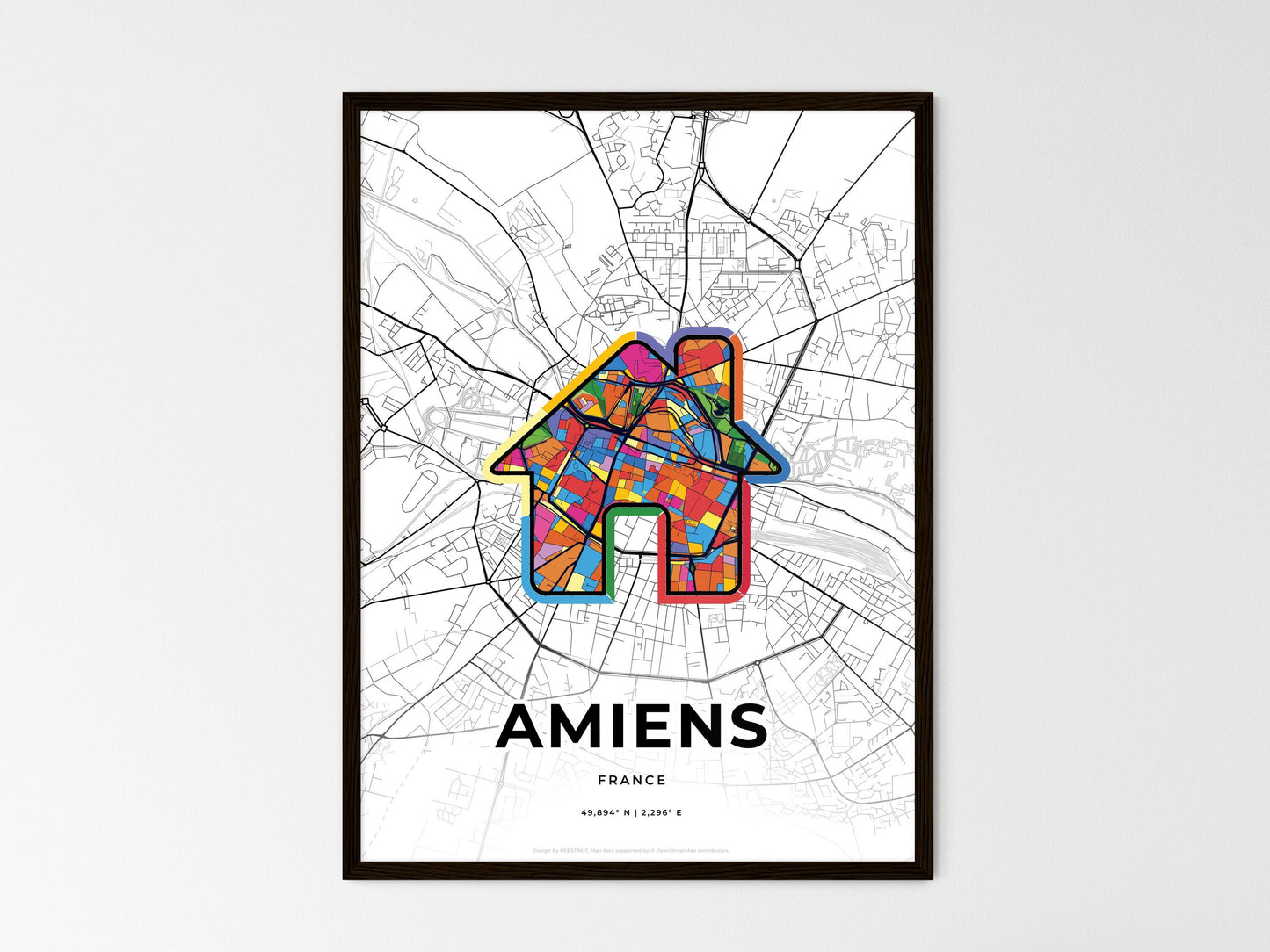 Amiens France wedding art map with home icon
