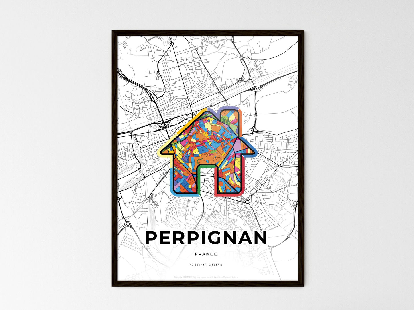 Perpignan France wedding art map with home icon