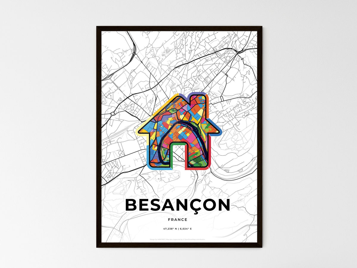 Besançon France wedding art map with home icon